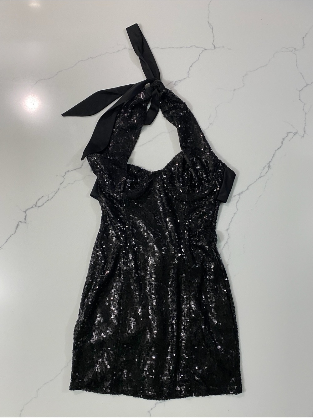 Lucy in the Sky Black Sequin Halter Mini Dress Size S